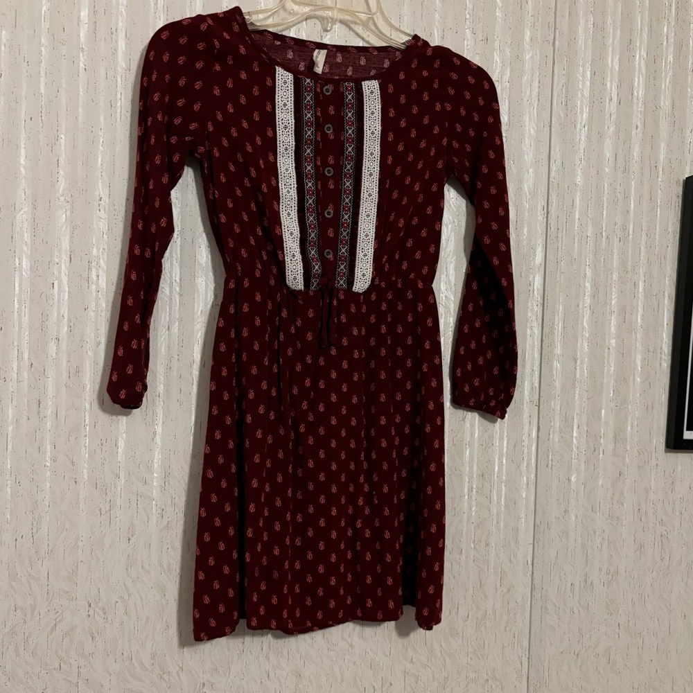 Charming Burgundy Kids Dress with Lace Accents